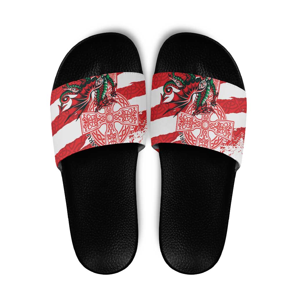 Wales Celtic Cross Slide Sandals Cymru Am Byth Red Version - Wonder Print Shop