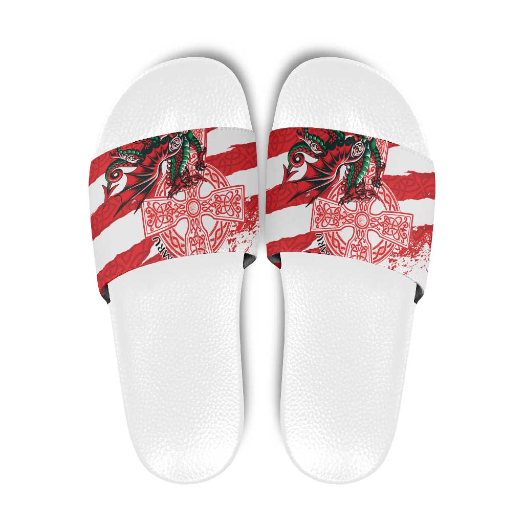 Wales Celtic Cross Slide Sandals Cymru Am Byth Red Version - Wonder Print Shop