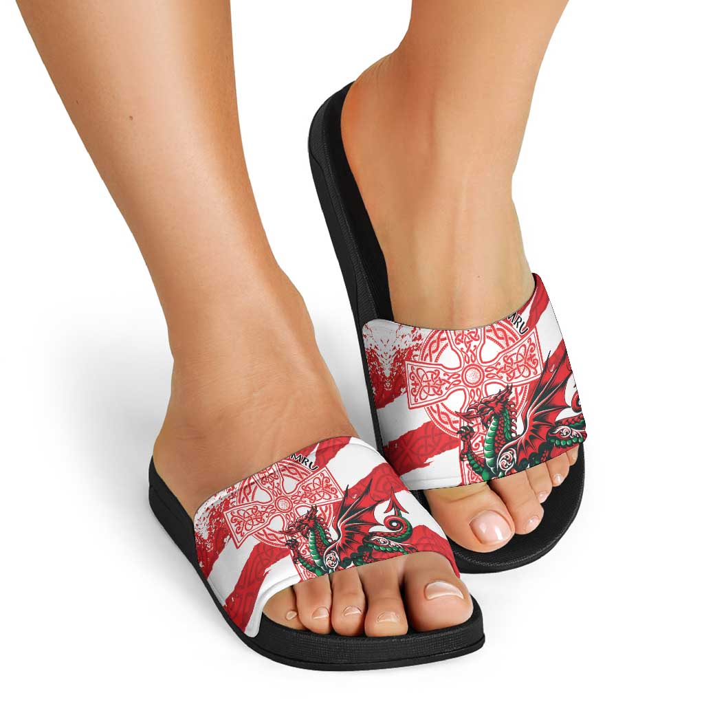 Wales Celtic Cross Slide Sandals Cymru Am Byth Red Version - Wonder Print Shop
