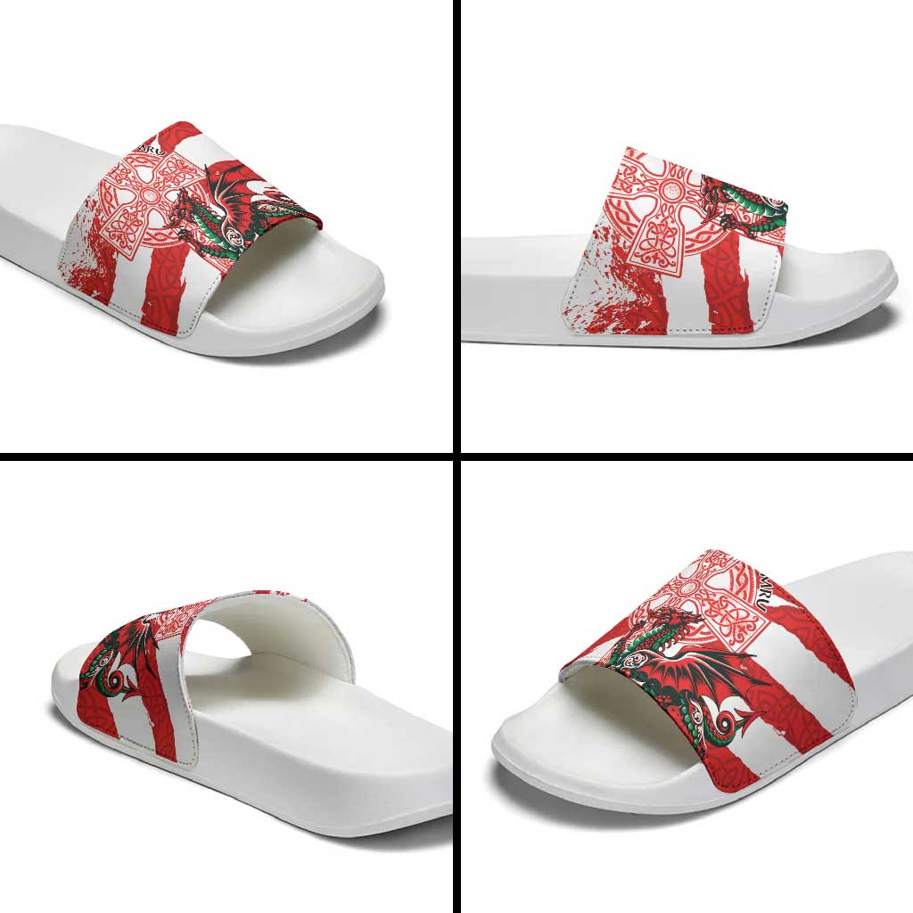 Wales Celtic Cross Slide Sandals Cymru Am Byth Red Version - Wonder Print Shop
