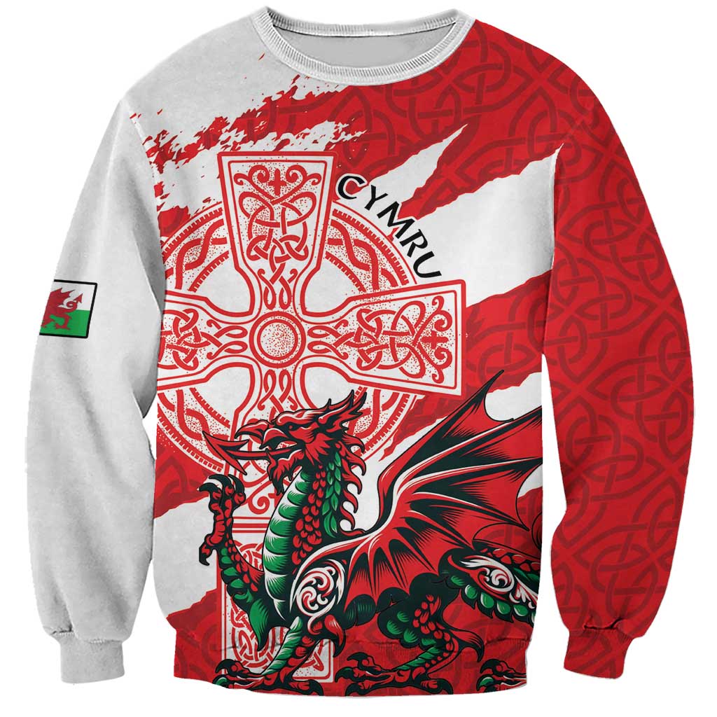 Wales Celtic Cross Sweatshirt Cymru Am Byth Red Version - Wonder Print Shop