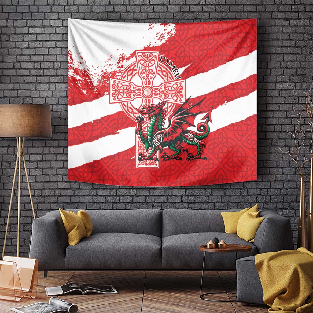 Wales Celtic Cross Tapestry Cymru Am Byth Red Version - Wonder Print Shop
