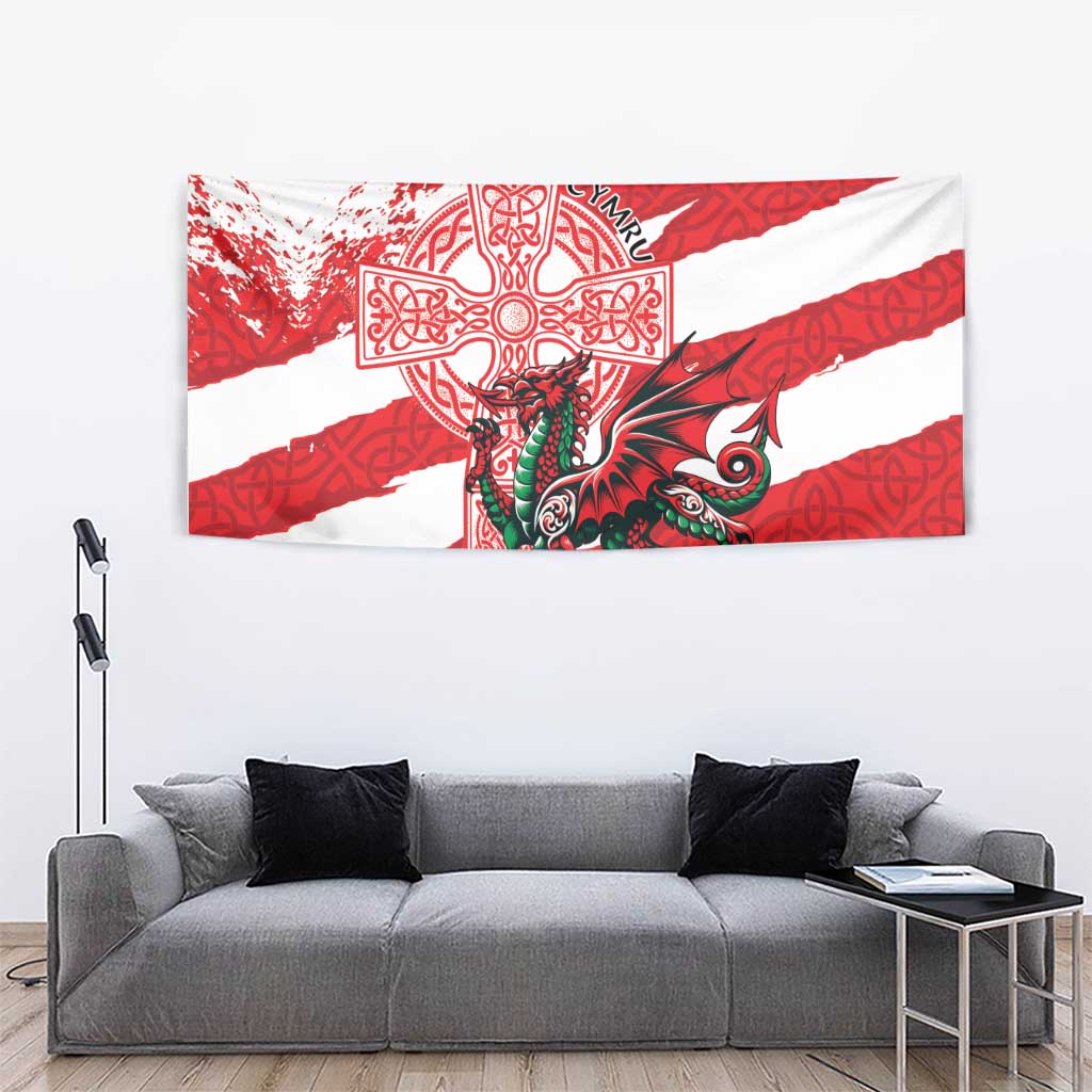 Wales Celtic Cross Tapestry Cymru Am Byth Red Version - Wonder Print Shop