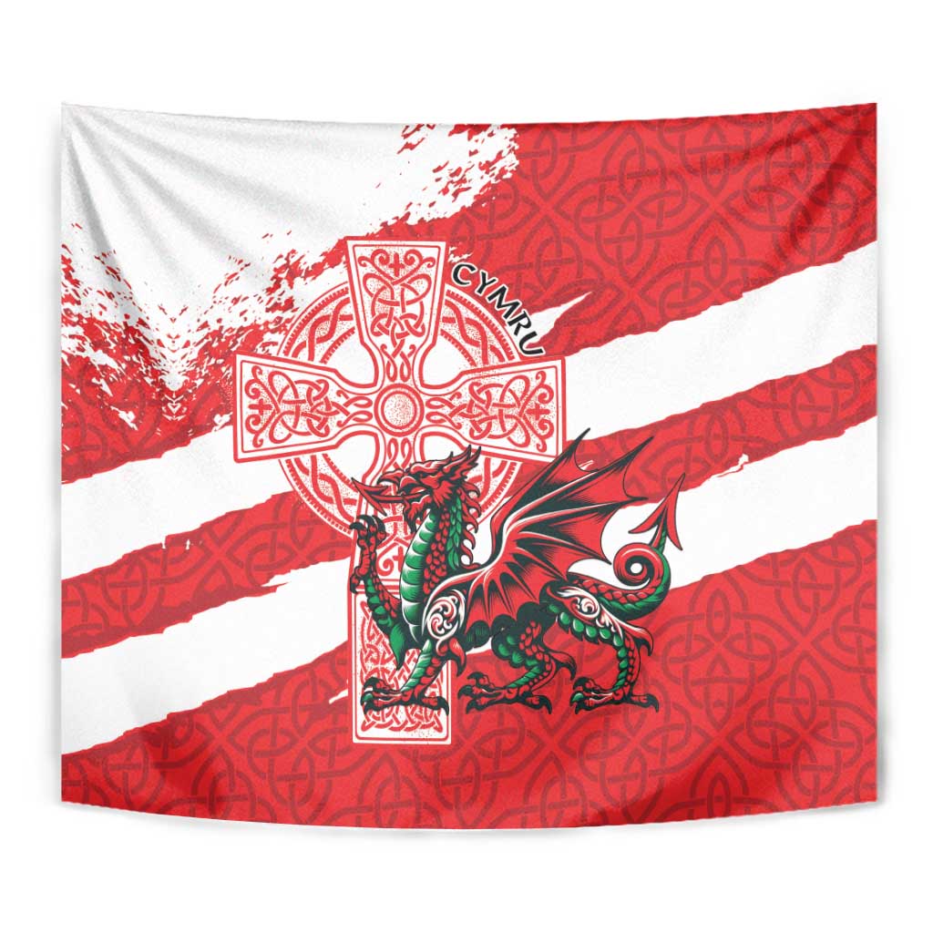 Wales Celtic Cross Tapestry Cymru Am Byth Red Version - Wonder Print Shop