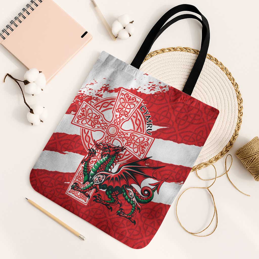 Wales Celtic Cross Tote Bag Cymru Am Byth Red Version - Wonder Print Shop