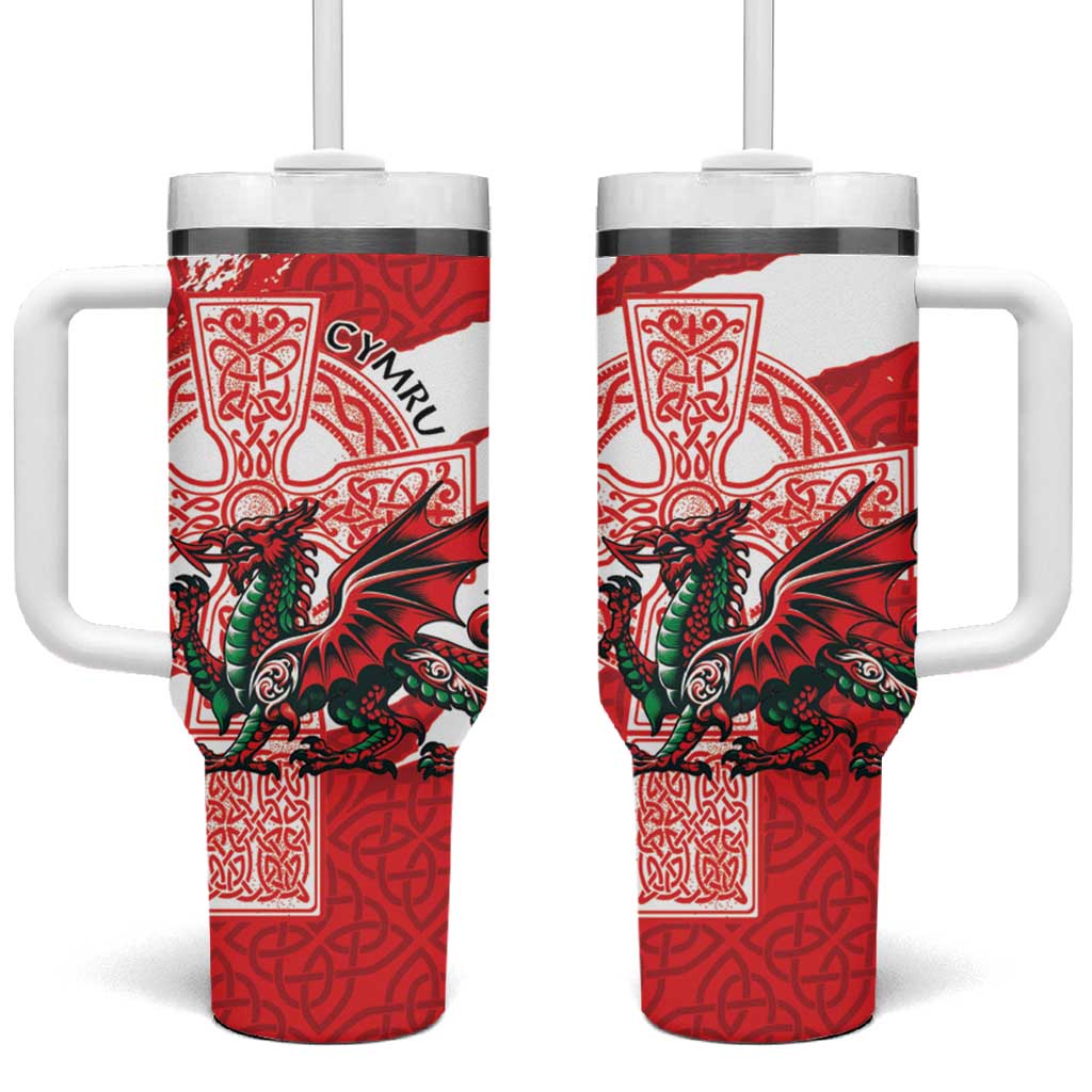 Wales Celtic Cross Tumbler With Handle Cymru Am Byth Red Version - Wonder Print Shop