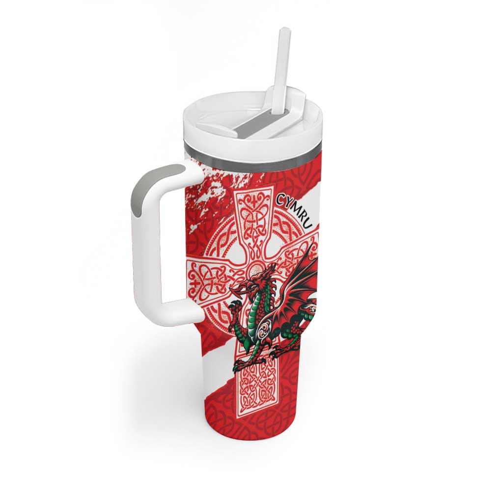 Wales Celtic Cross Tumbler With Handle Cymru Am Byth Red Version - Wonder Print Shop