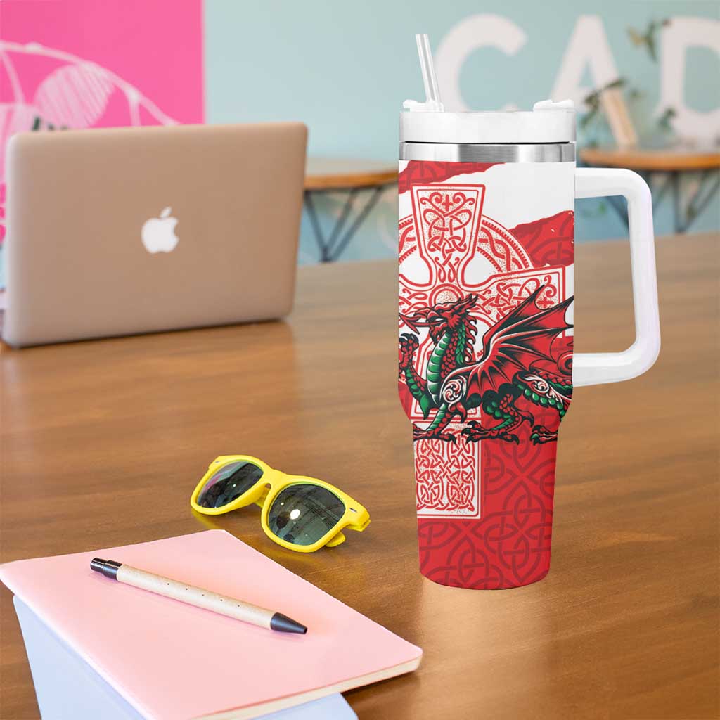 Wales Celtic Cross Tumbler With Handle Cymru Am Byth Red Version - Wonder Print Shop