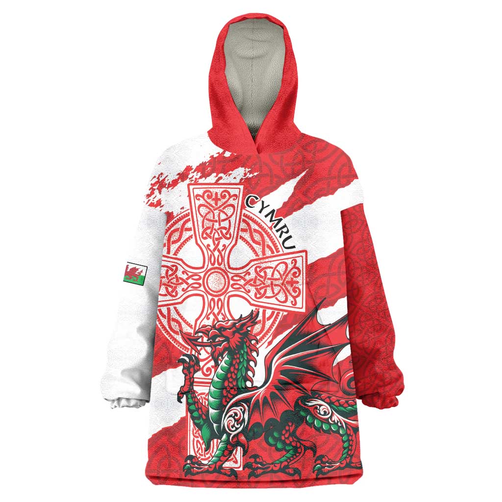 Wales Celtic Cross Wearable Blanket Hoodie Cymru Am Byth Red Version - Wonder Print Shop