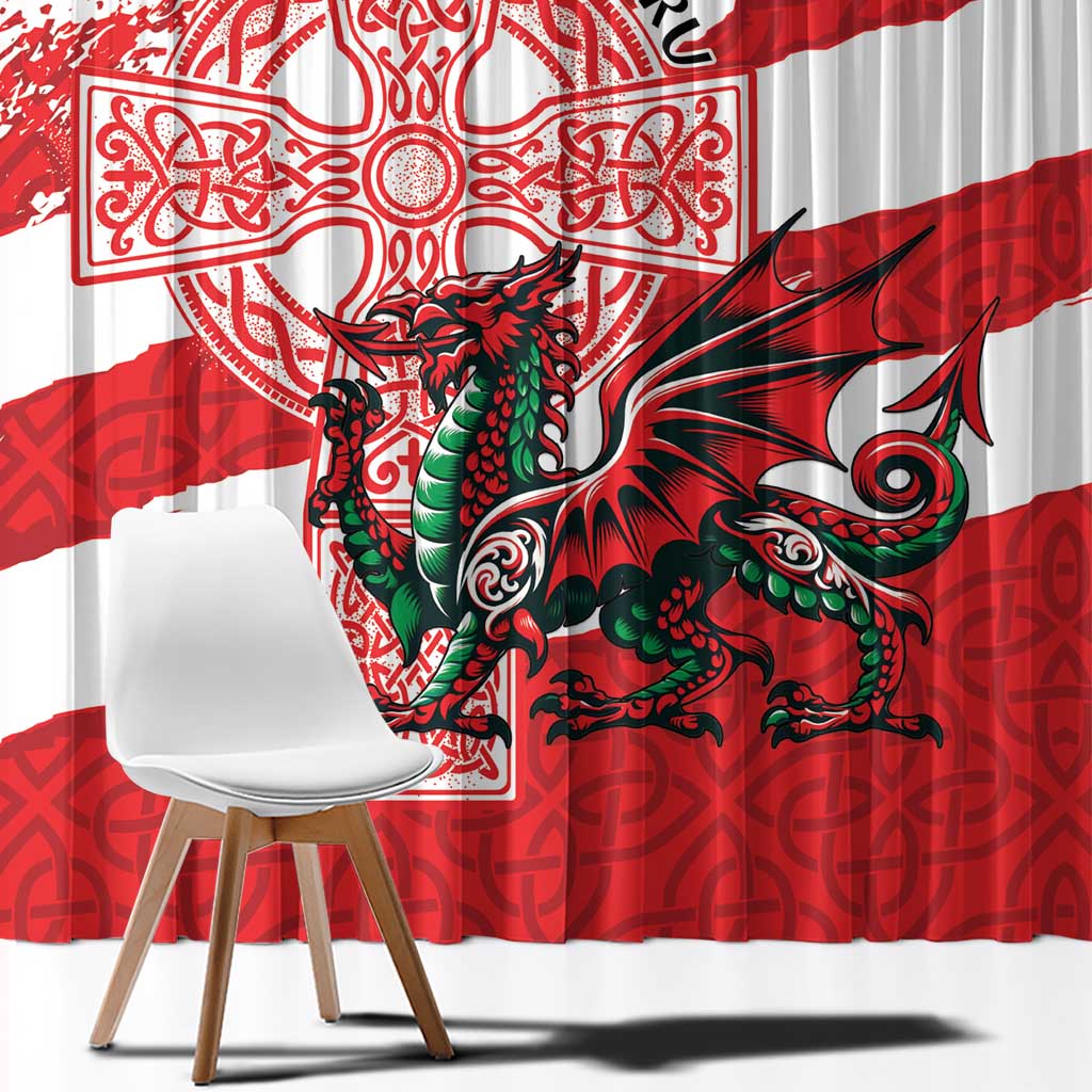 Wales Celtic Cross Window Curtain Cymru Am Byth Red Version - Wonder Print Shop