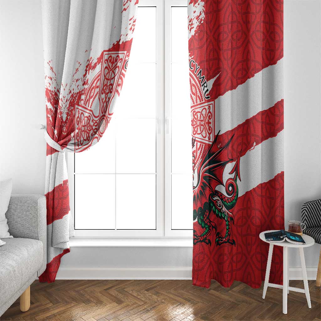 Wales Celtic Cross Window Curtain Cymru Am Byth Red Version - Wonder Print Shop
