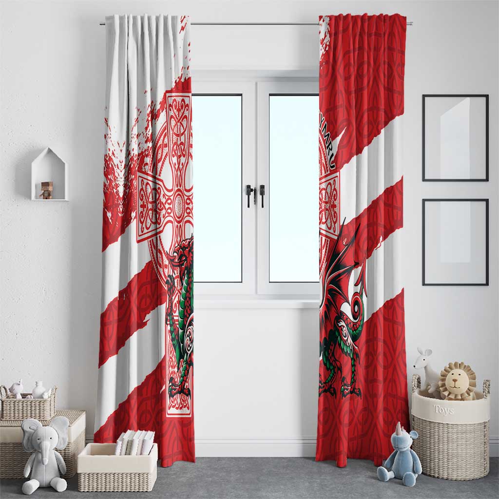 Wales Celtic Cross Window Curtain Cymru Am Byth Red Version - Wonder Print Shop