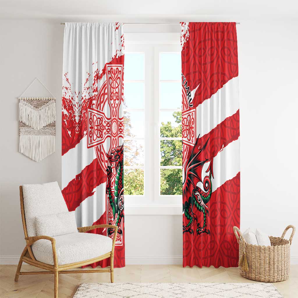 Wales Celtic Cross Window Curtain Cymru Am Byth Red Version - Wonder Print Shop