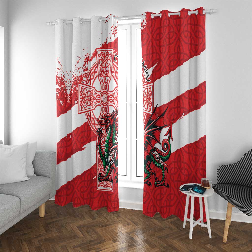 Wales Celtic Cross Window Curtain Cymru Am Byth Red Version - Wonder Print Shop