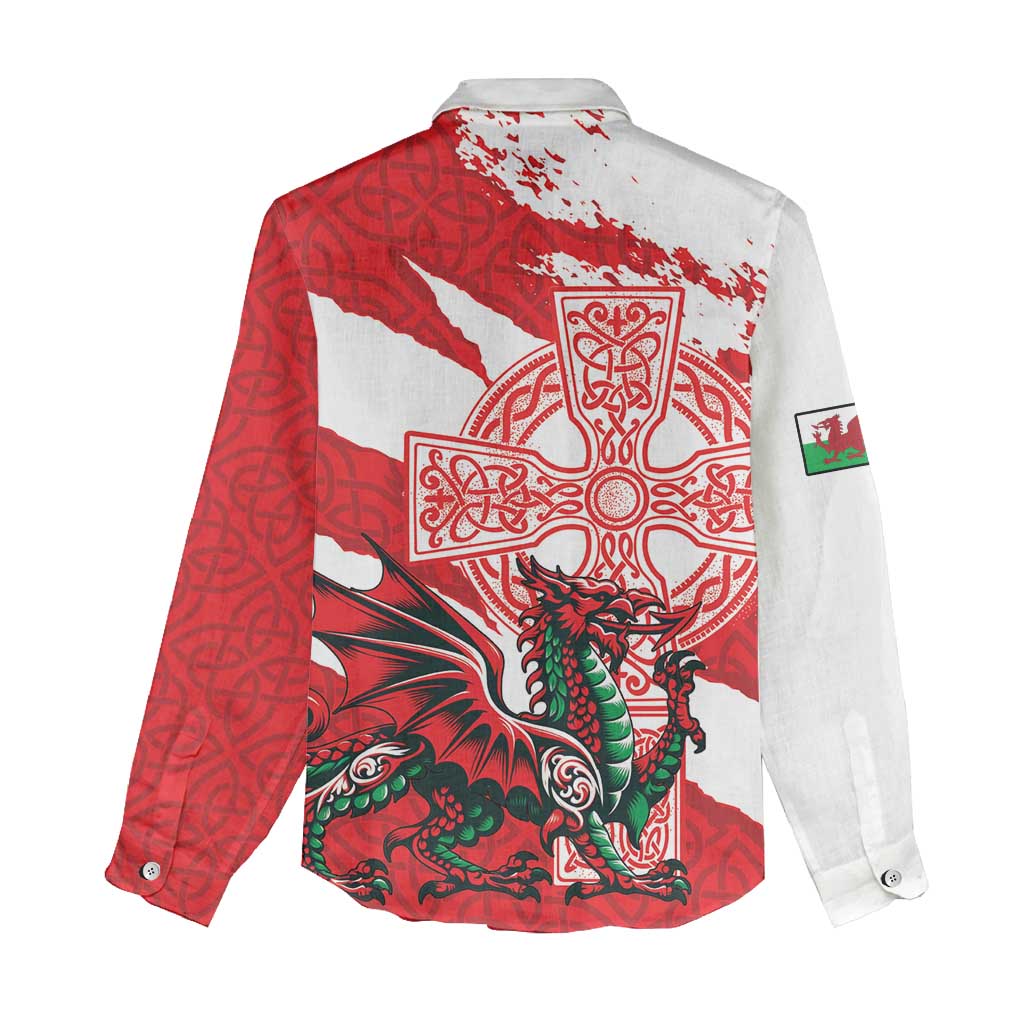 Wales Celtic Cross Women Casual Shirt Cymru Am Byth Red Version - Wonder Print Shop