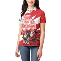 Wales Celtic Cross Women Polo Shirt Cymru Am Byth Red Version - Wonder Print Shop
