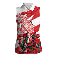 Wales Celtic Cross Women Sleeveless Polo Shirt Cymru Am Byth Red Version - Wonder Print Shop