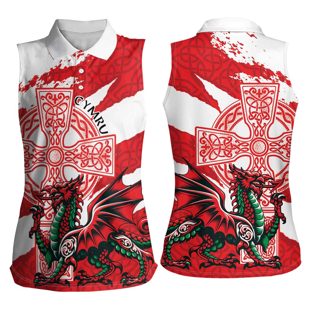 Wales Celtic Cross Women Sleeveless Polo Shirt Cymru Am Byth Red Version - Wonder Print Shop