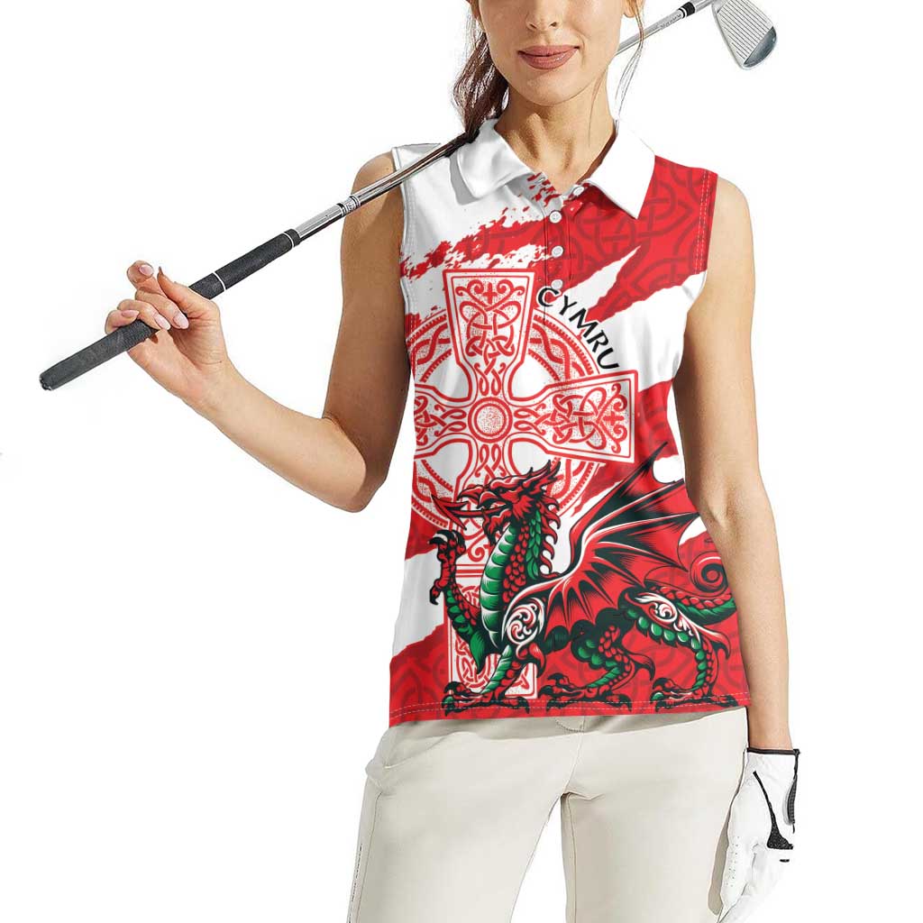 Wales Celtic Cross Women Sleeveless Polo Shirt Cymru Am Byth Red Version - Wonder Print Shop