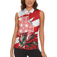 Wales Celtic Cross Women Sleeveless Polo Shirt Cymru Am Byth Red Version - Wonder Print Shop
