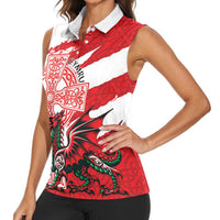 Wales Celtic Cross Women Sleeveless Polo Shirt Cymru Am Byth Red Version - Wonder Print Shop