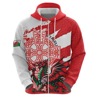 Wales Celtic Cross Zip Hoodie Cymru Am Byth Red Version - Wonder Print Shop