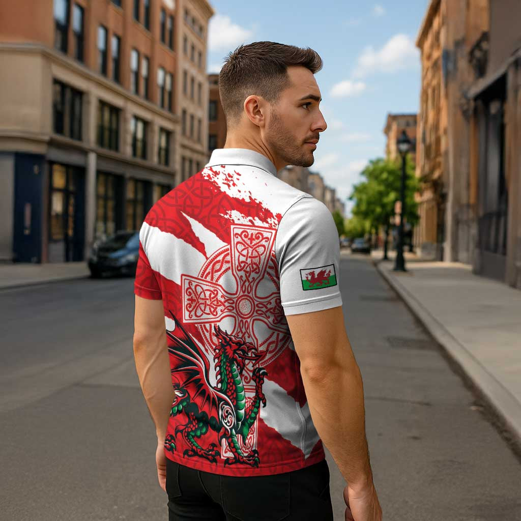 Wales Celtic Cross Zipper Polo Shirt Cymru Am Byth Red Version - Wonder Print Shop
