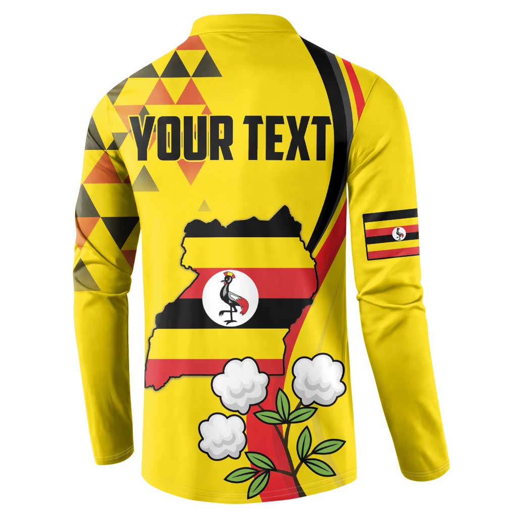 Personalized Uganda Independence Day Button Sweatshirt Grey Crowned Crane Bird - Wonder Print Shop