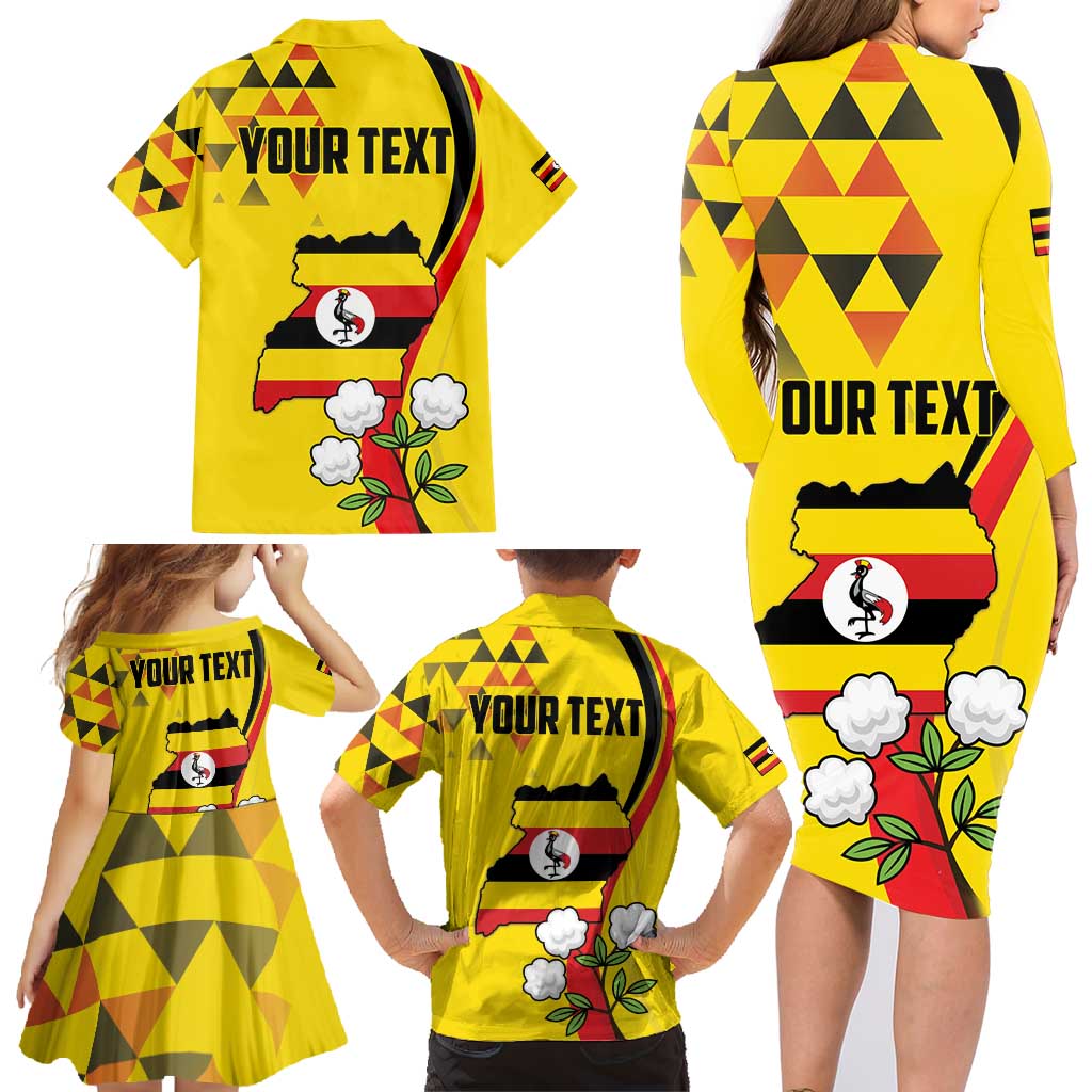 Personalized Uganda Independence Day Family Matching Long Sleeve Bodycon Dress and Hawaiian Shirt Grey Crowned Crane Bird - Wonder Print Shop