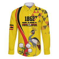 Personalized Uganda Independence Day Family Matching Long Sleeve Bodycon Dress and Hawaiian Shirt Grey Crowned Crane Bird - Wonder Print Shop