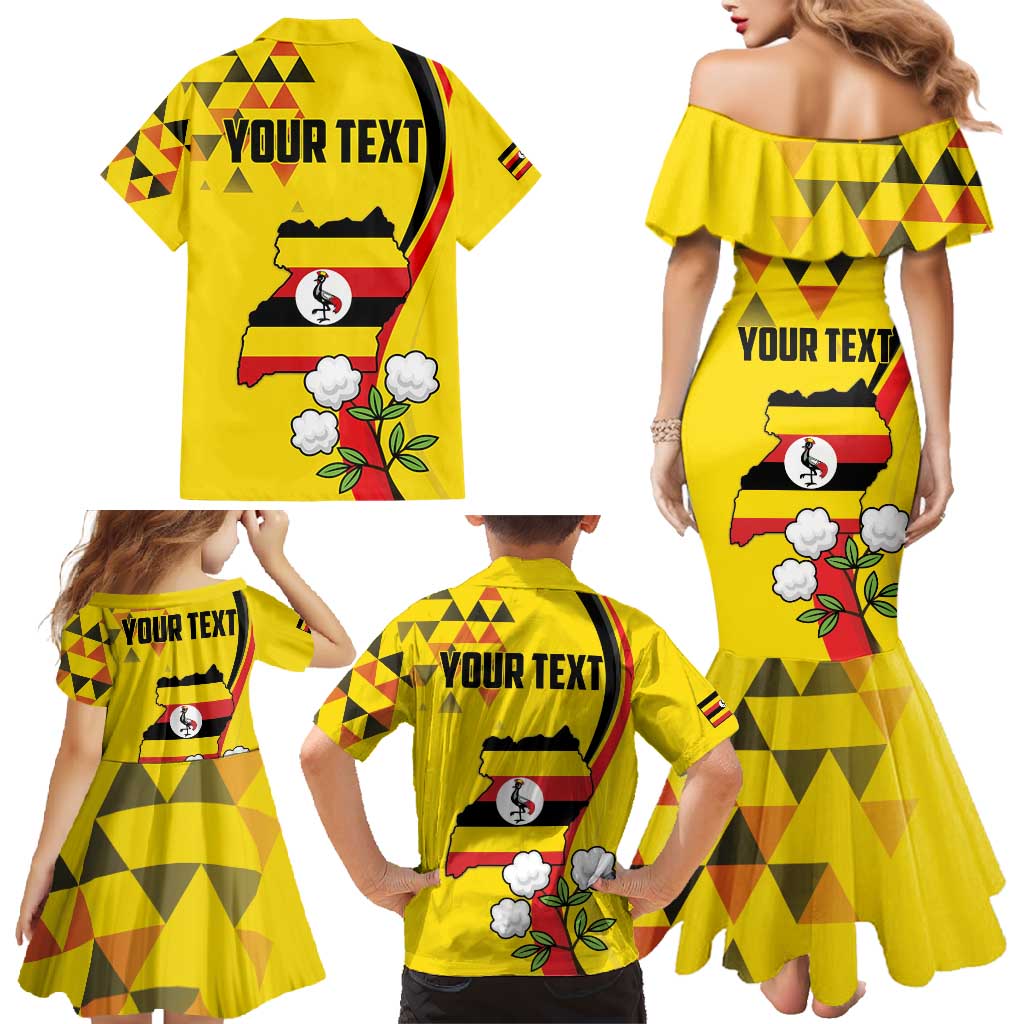 Personalized Uganda Independence Day Family Matching Mermaid Dress and Hawaiian Shirt Grey Crowned Crane Bird - Wonder Print Shop