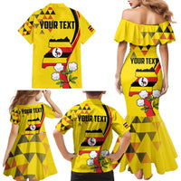 Personalized Uganda Independence Day Family Matching Mermaid Dress and Hawaiian Shirt Grey Crowned Crane Bird - Wonder Print Shop