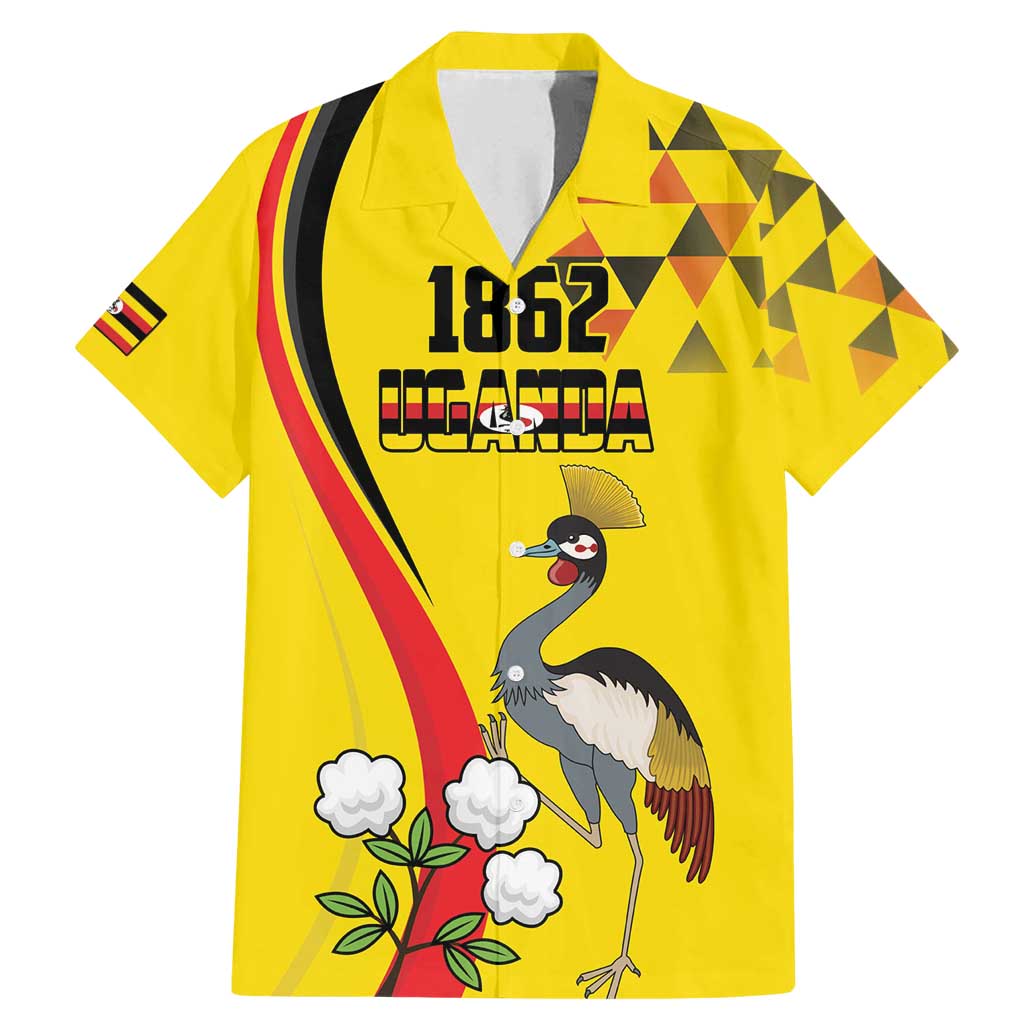 Personalized Uganda Independence Day Family Matching Mermaid Dress and Hawaiian Shirt Grey Crowned Crane Bird - Wonder Print Shop