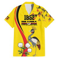 Personalized Uganda Independence Day Family Matching Mermaid Dress and Hawaiian Shirt Grey Crowned Crane Bird - Wonder Print Shop