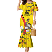 Personalized Uganda Independence Day Family Matching Mermaid Dress and Hawaiian Shirt Grey Crowned Crane Bird - Wonder Print Shop