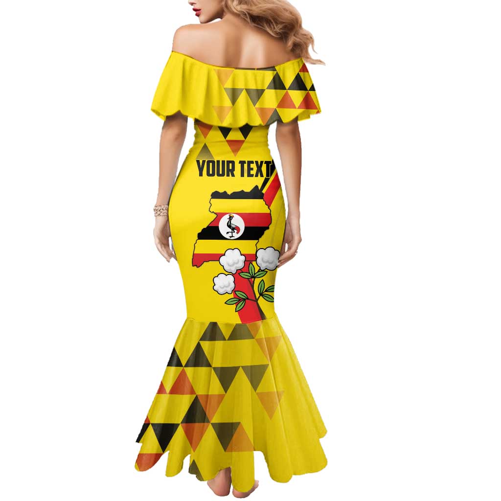 Personalized Uganda Independence Day Family Matching Mermaid Dress and Hawaiian Shirt Grey Crowned Crane Bird - Wonder Print Shop