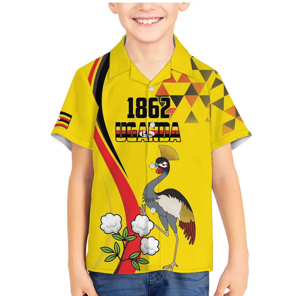 Personalized Uganda Independence Day Family Matching Mermaid Dress and Hawaiian Shirt Grey Crowned Crane Bird - Wonder Print Shop