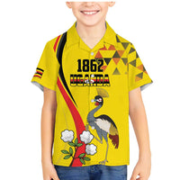 Personalized Uganda Independence Day Family Matching Mermaid Dress and Hawaiian Shirt Grey Crowned Crane Bird - Wonder Print Shop