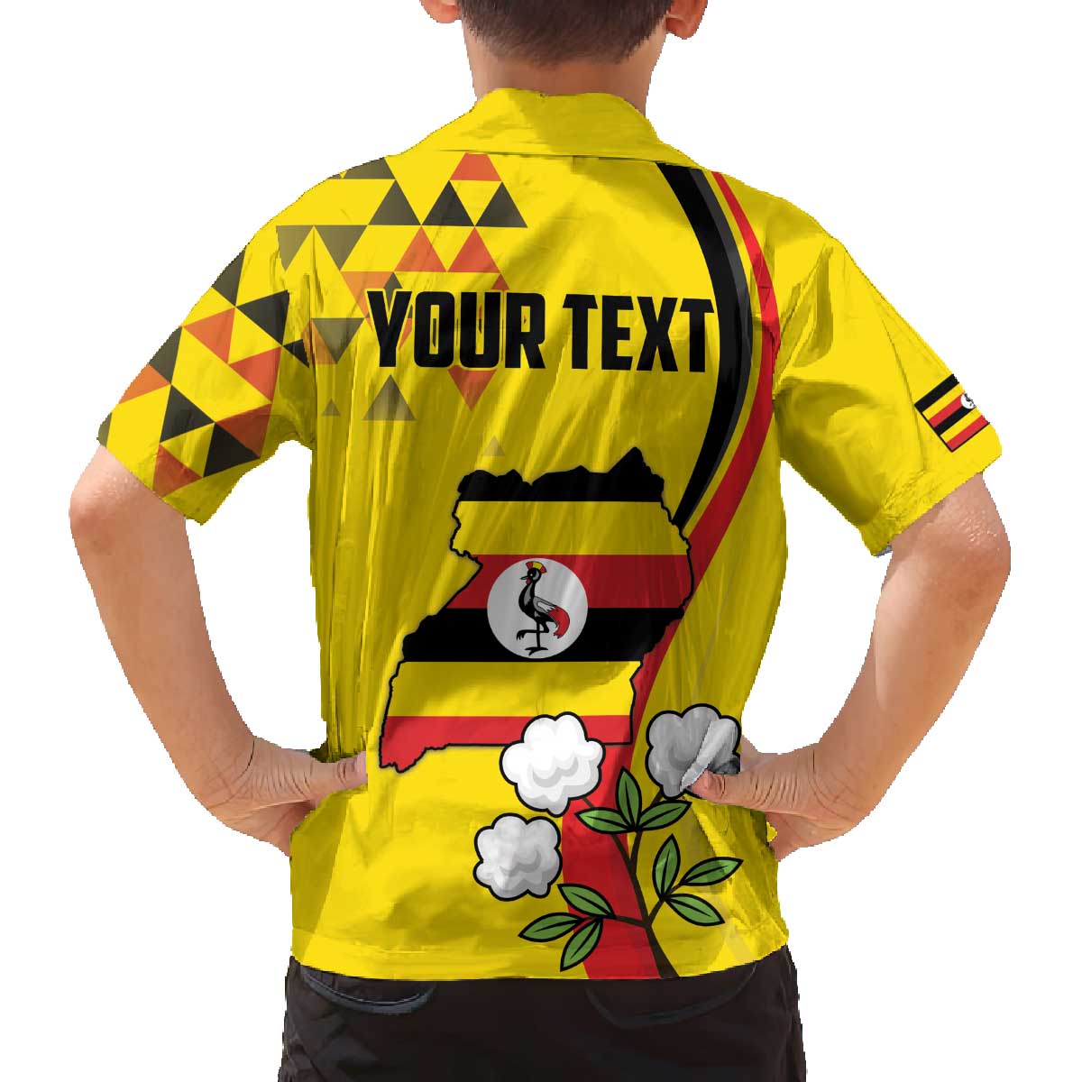 Personalized Uganda Independence Day Family Matching Off The Shoulder Long Sleeve Dress and Hawaiian Shirt Grey Crowned Crane Bird - Wonder Print Shop