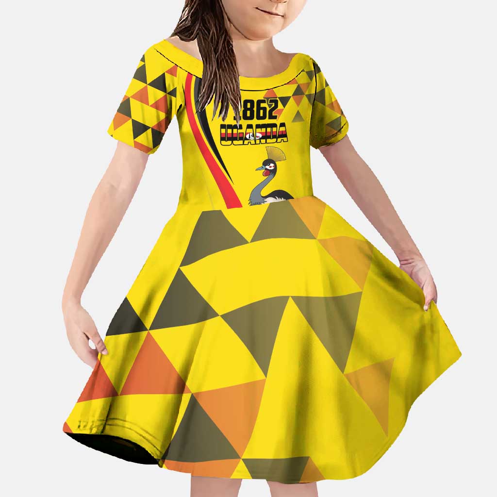 Personalized Uganda Independence Day Family Matching Off Shoulder Maxi Dress and Hawaiian Shirt Grey Crowned Crane Bird - Wonder Print Shop