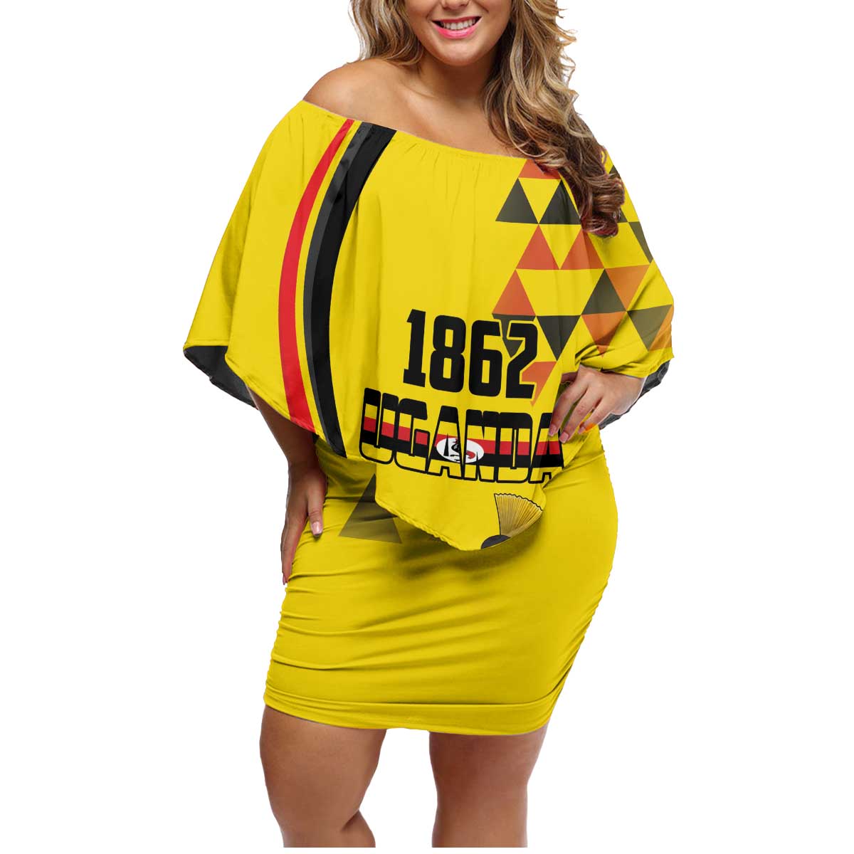 Personalized Uganda Independence Day Family Matching Off Shoulder Short Dress and Hawaiian Shirt Grey Crowned Crane Bird - Wonder Print Shop