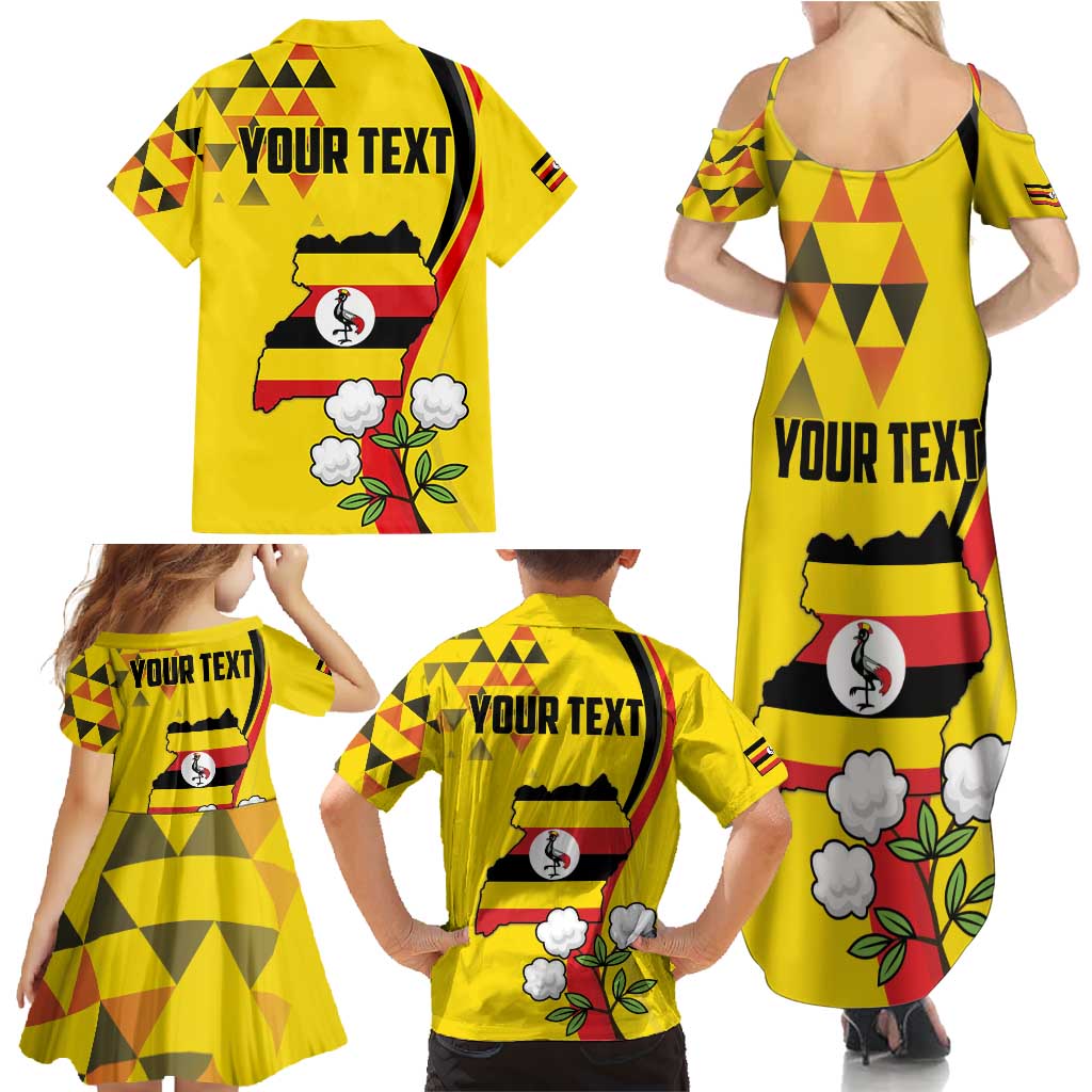 Personalized Uganda Independence Day Family Matching Summer Maxi Dress and Hawaiian Shirt Grey Crowned Crane Bird - Wonder Print Shop