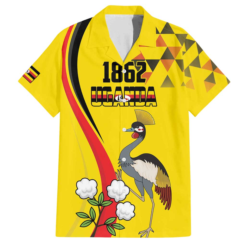 Personalized Uganda Independence Day Family Matching Summer Maxi Dress and Hawaiian Shirt Grey Crowned Crane Bird - Wonder Print Shop