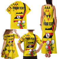 Personalized Uganda Independence Day Family Matching Tank Maxi Dress and Hawaiian Shirt Grey Crowned Crane Bird - Wonder Print Shop