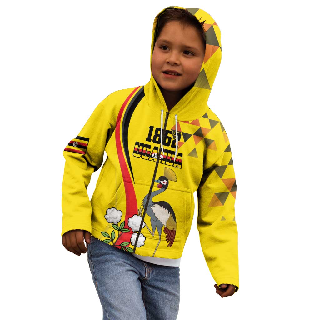 Personalized Uganda Independence Day Kid Hoodie Grey Crowned Crane Bird - Wonder Print Shop
