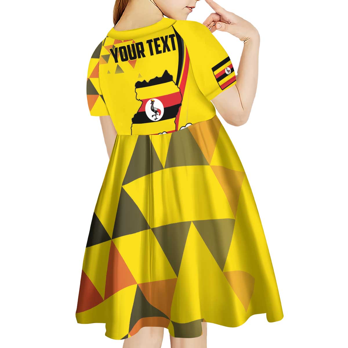 Personalized Uganda Independence Day Kid Short Sleeve Dress Grey Crowned Crane Bird - Wonder Print Shop