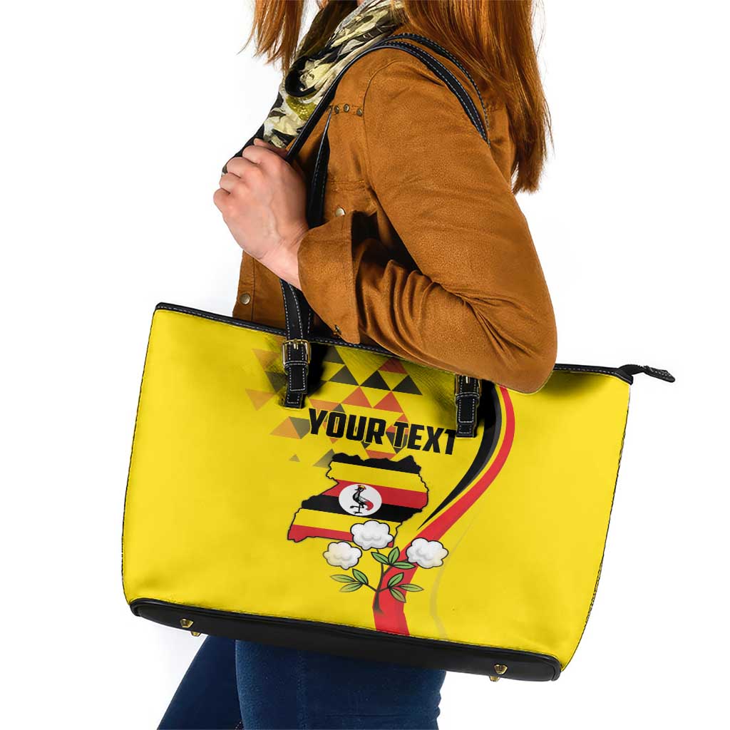 Personalized Uganda Independence Day Leather Tote Bag Grey Crowned Crane Bird - Wonder Print Shop