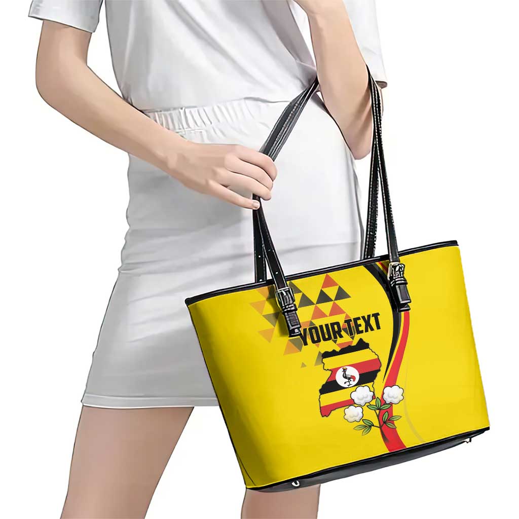 Personalized Uganda Independence Day Leather Tote Bag Grey Crowned Crane Bird - Wonder Print Shop