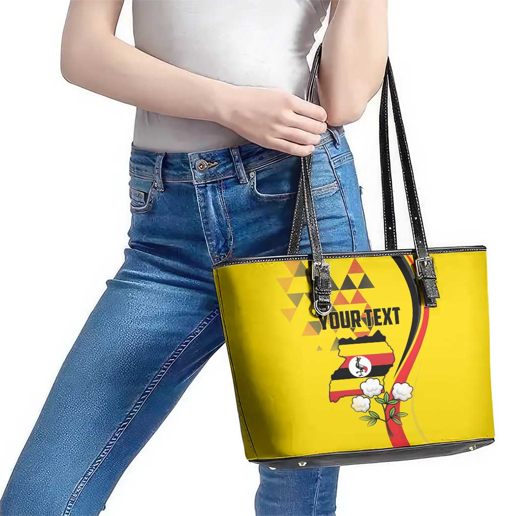 Personalized Uganda Independence Day Leather Tote Bag Grey Crowned Crane Bird - Wonder Print Shop