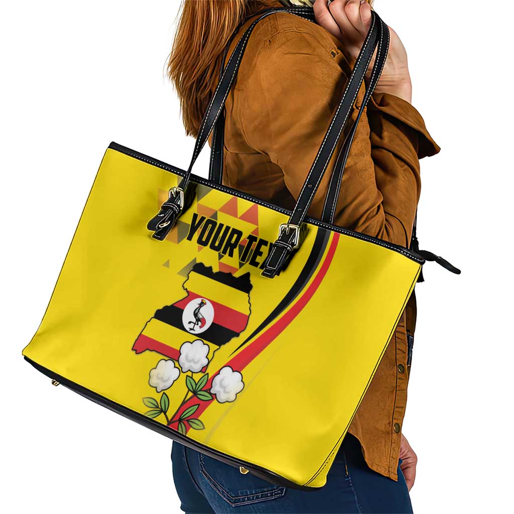 Personalized Uganda Independence Day Leather Tote Bag Grey Crowned Crane Bird - Wonder Print Shop